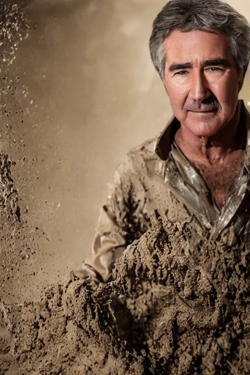 Prompt: cinematic still randy mantooth covered in mud stuck inside a giant flash hole, 4 k, dramatic lighting