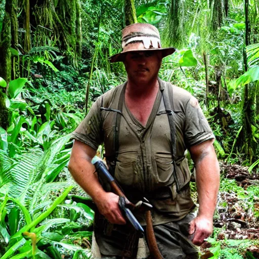 Prompt: bert as rambo in the amazon rainforest