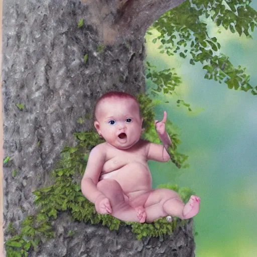 Image similar to baby on a tree, photorealistic, detailed