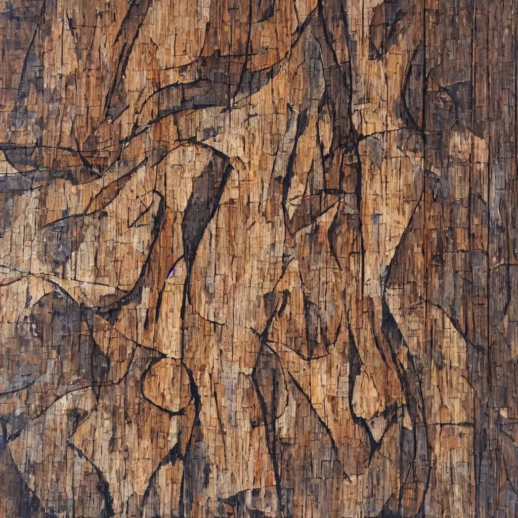 Prompt: abstract art on old wood by lucio muñoz