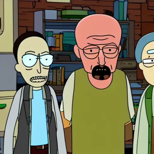 Image similar to walter white as a character in rick and morty