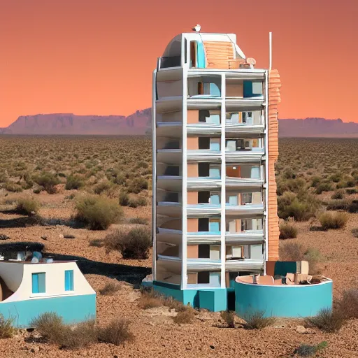 Image similar to big scale baby toy hotel in the dessert, modernism