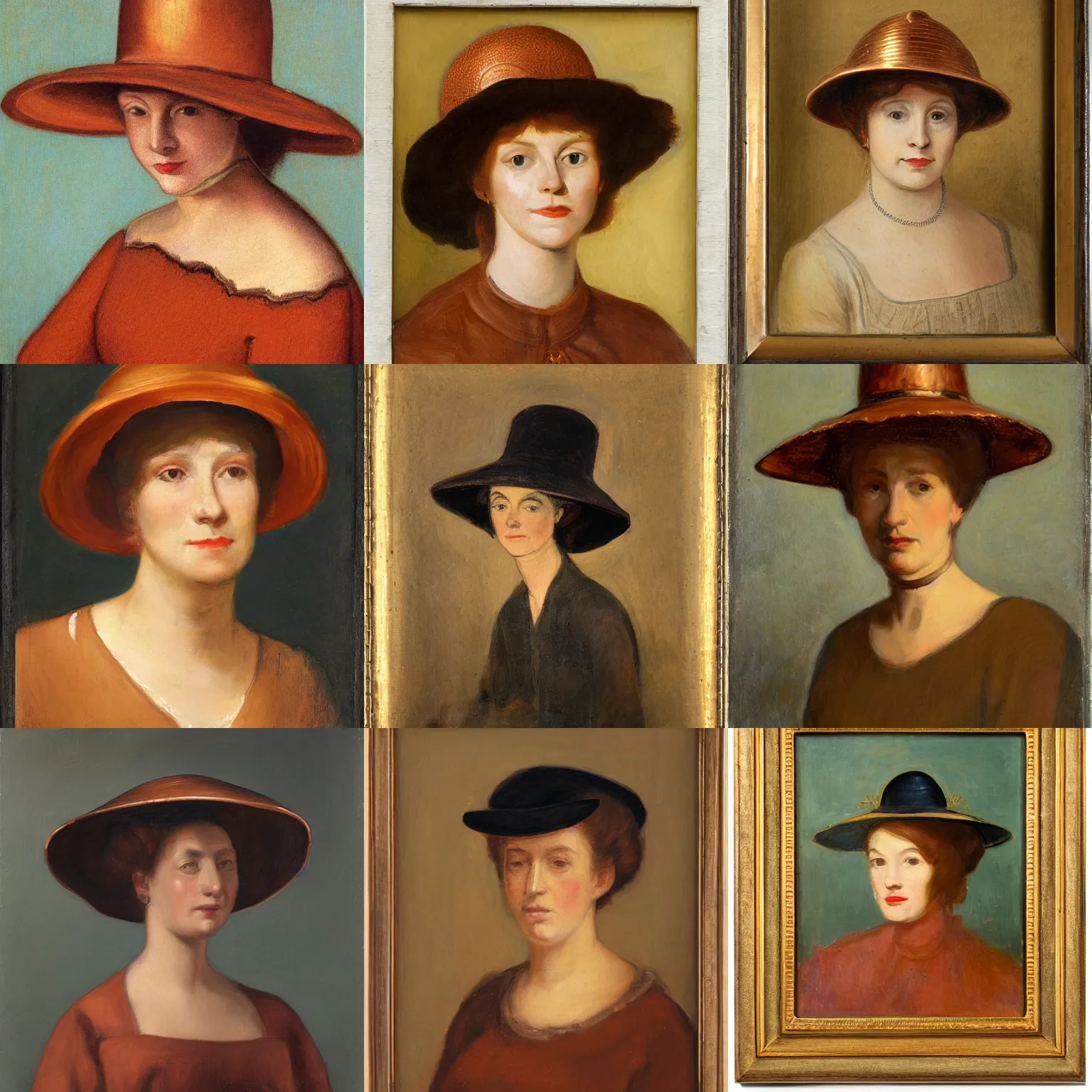 Prompt: portrait of a woman with a copper hat