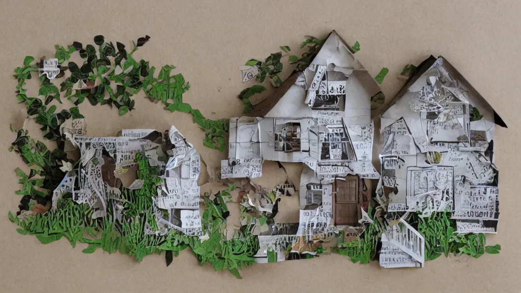 Prompt: a Paper clippings art of a house