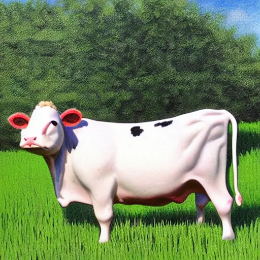 Prompt: cow that looks like a cat, realistic, grassy field, sunny day