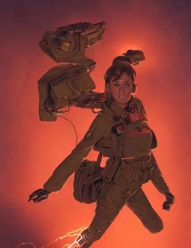 Prompt: a brown - haired woman in a military uniform hovering in the air glowing with red light and crackling energy, by frank fazetta and moebius, trending on artstation, digital art, 4 k resolution, detailed, high quality, sharp focus, hq artwork, coherent, insane detail, concept art, character concept, character full body portrait