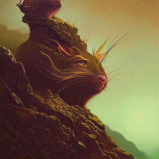 Image similar to Rat king of the mountains, gold and green, portrait, by Anato Finnstark, Tom Bagshaw, Brom