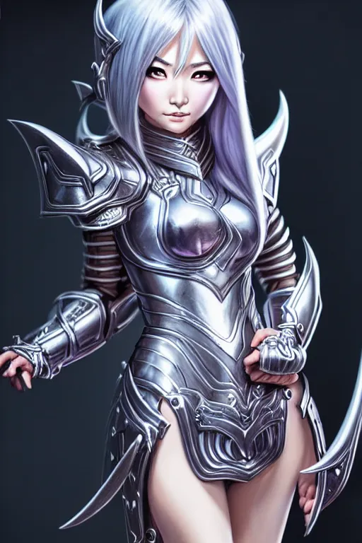 Image similar to sakimi chan, detailed face, standing, silver fantasy armor, tony sart