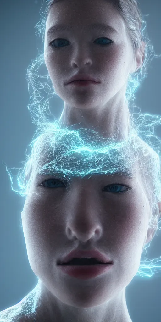 Prompt: a photo of 8k ultra realistic of a glitchy woman made of energy and light, cinematic lighting, trending on artstation, 4k, hyperrealistic, focused, extreme details, unreal engine 5, cinematic, masterpiece