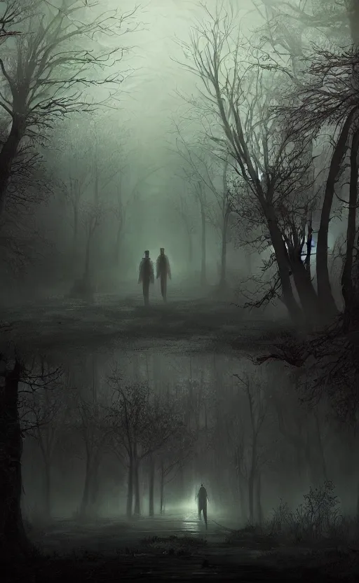 Image similar to dark fantasy concept art of a stranger things inspired landscape, spooky and creepy, with an eery vibe, dynamic lighting, photorealistic, hyper realistic, ultra detailed, ambient lighting, atmospherical, stunning visuals, creative, trending on art station, stunning visuals