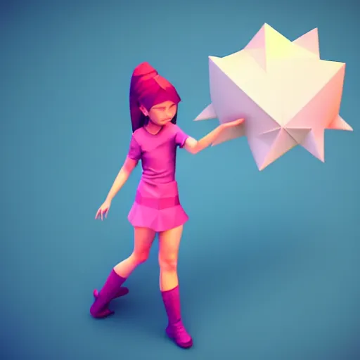 Image similar to girl, magical power, 3 d, one object, low poly, cute, illustration