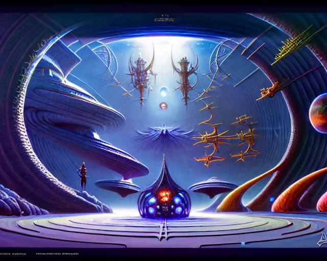 Prompt: babylon 5 space station, fantasy landscape made of fractals facing each other, ultra realistic, wide angle, intricate details, the fifth element artifacts, highly detailed by peter mohrbacher, hajime sorayama, wayne barlowe, boris vallejo, aaron horkey, gaston bussiere, craig mullins