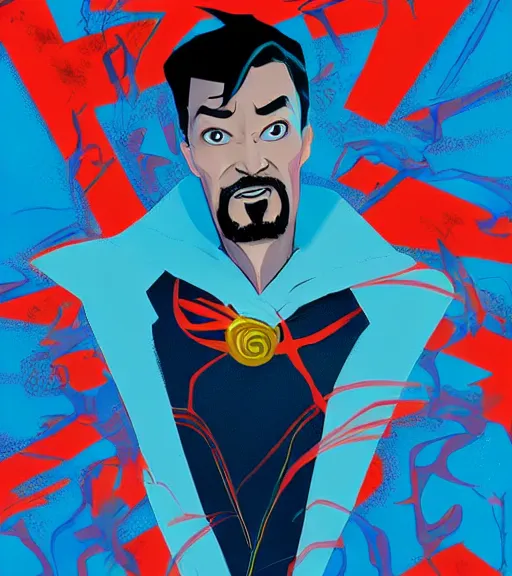 Image similar to poster art of dr strange rendered in the style of into the spiderverse