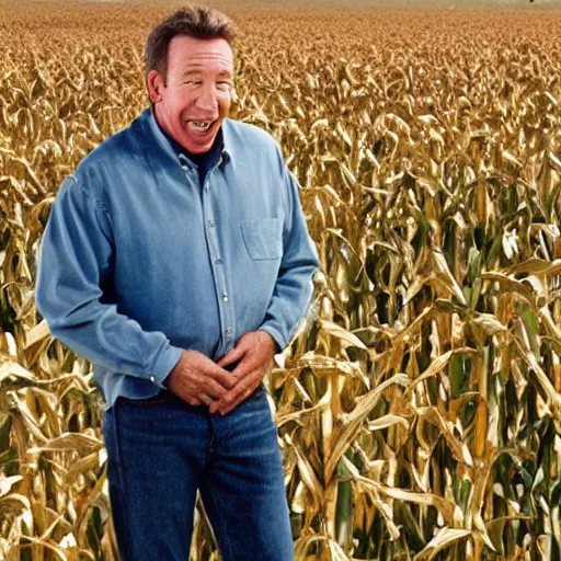 Image similar to tim allen crying at the sky for more corn