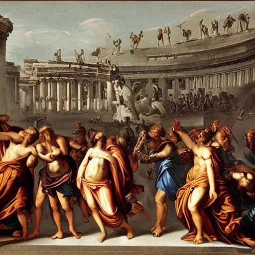 Prompt: the fall of Rome, neo-classical, baroque