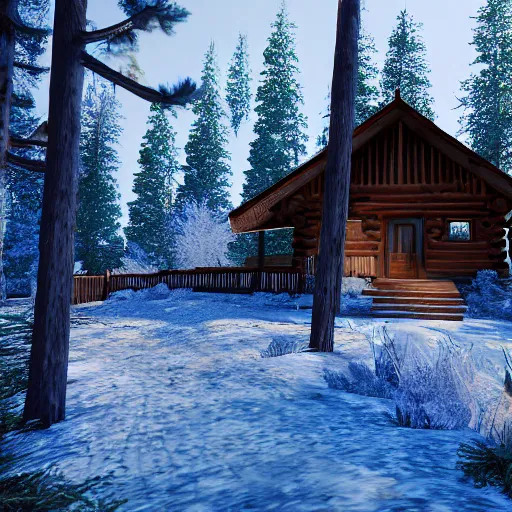 Image similar to a cabin in the woods unreal engine