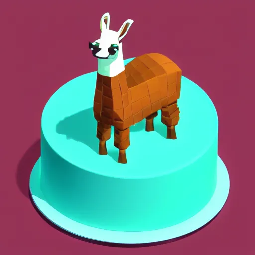 Prompt: an isometric 3 d render of a llama eating a cake, cute art, isometric art