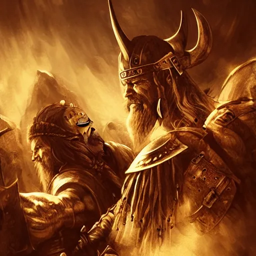 Image similar to viking, dramatic lighting, highly detailed, epic battle scene, red blood, wlop, artgerm