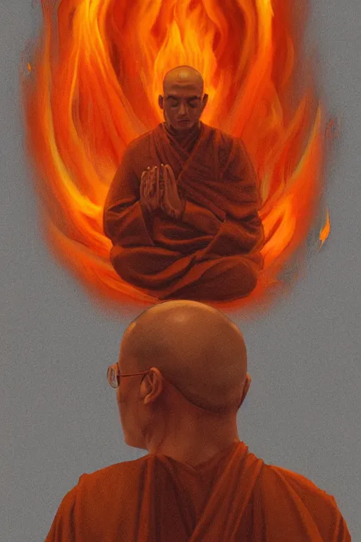 Image similar to A portrait of a single monk meditating in flames by Afshar Petros, Trending on artstation.