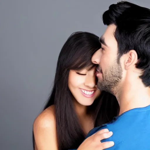 Image similar to handsome blackhaired guy hugs a cute beautiful girl from behind