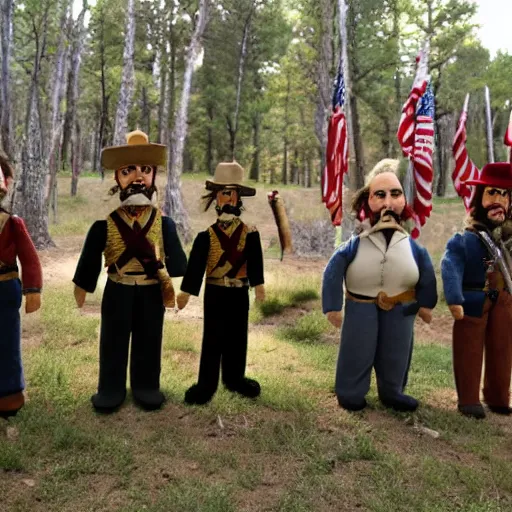 Prompt: a puppet show reenactment of custer's last stand