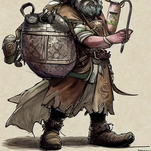 Image similar to a bearded and long haired bicycle food delivery worker with a green bag on his back in ireland, he has boots, hearthstone art style, epic fantasy style art by kim jung gi, fantasy epic digital art