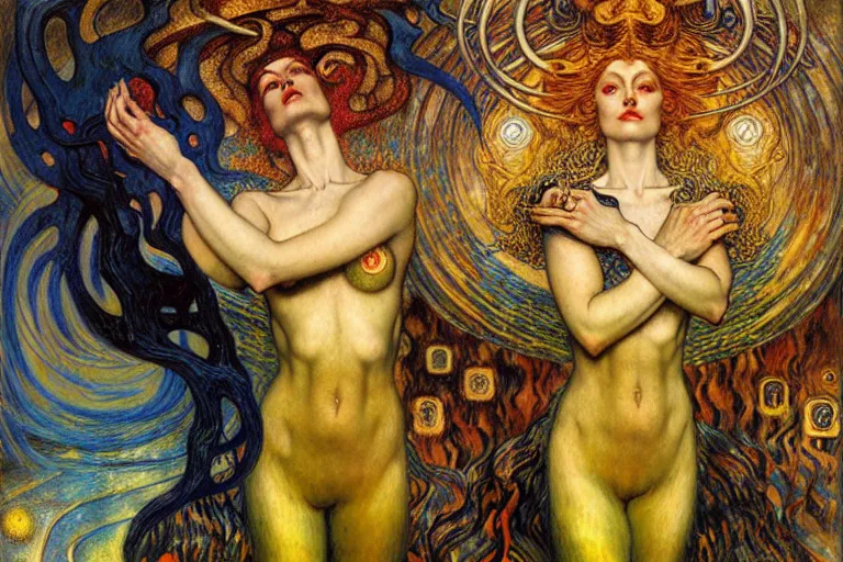 Image similar to Divine Chaos Engine by Karol Bak, Jean Delville, William Blake, Gustav Klimt, and Vincent Van Gogh, symbolist, visionary