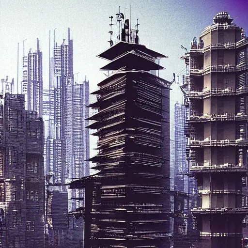 Image similar to “establishing shot of an isolated tower in Neo-Tokyo. 10 times bigger than any other building nearby. 2077 Akira. 8k”