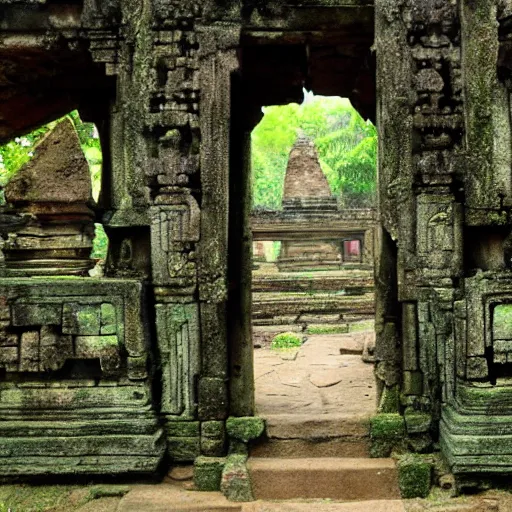 Prompt: candi bentar, javanese split gateway. fantasy concept art. overgrown, mossy, cracked and worn