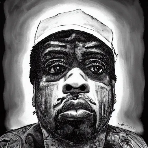 Image similar to detailed portrait of westside gunn, glitchcore, neo - impressionism, grayscale