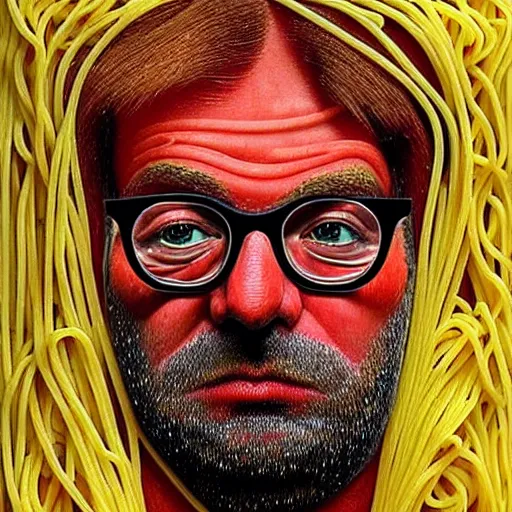 Image similar to jurgen klopp made of spaghetti and tomato sauce, by giuseppe arcimboldo and ambrosius benson, renaissance, intricate and intense oil paint, a touch of beksinski and hr giger and edward munch, realistic