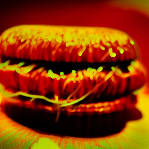 Image similar to hamburger mix jellyfish, cg, 8 k, surrealistic, sharp focus, style by andy warhol