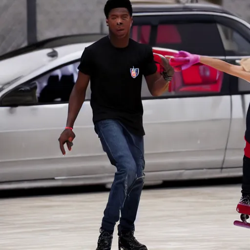 Prompt: nba youngboy rollerskating with tom cruise