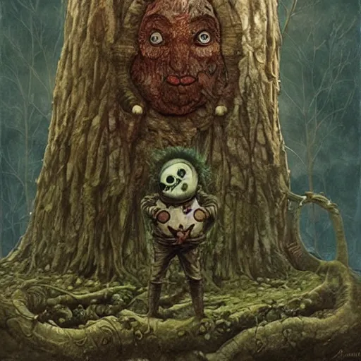 Prompt: a magic talking tree with eyes, mouth and a moustache, fantasy concept art, oil painting by joao ruas