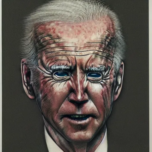 Image similar to junji ito, beksinski \ and stephen gammell presidential portrait of joe biden