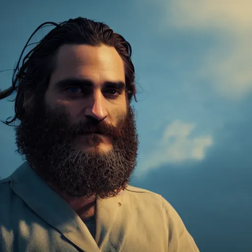 Prompt: picture joaquin phoenix as a mythical phoenix, photorealism, octane render, unreal engine 5, light transport simulation