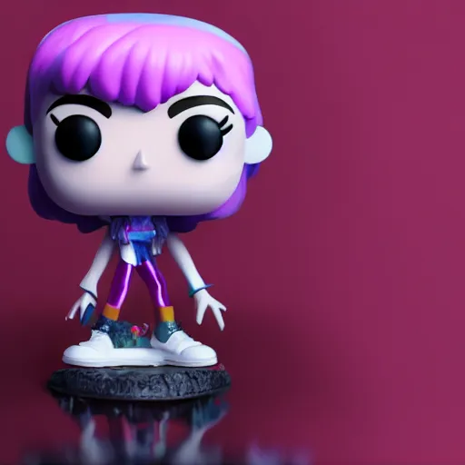 Image similar to Grimes as a Funko pop, photorealistic imagery, trending on artstation, vivid colors, lambent lighting, 4k, 8k, 35mm photography, rendered in unreal engine, rendered in octane.