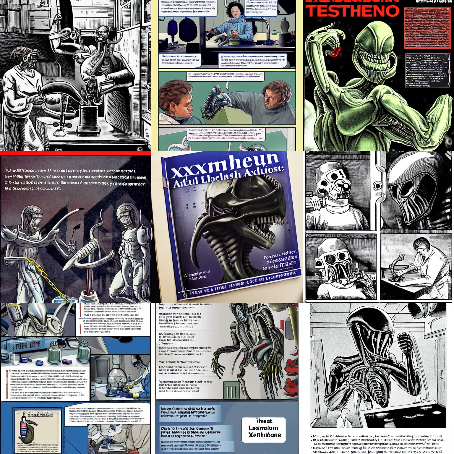 Prompt: xenomorph textbook laboratory testing guide. scientific journal.