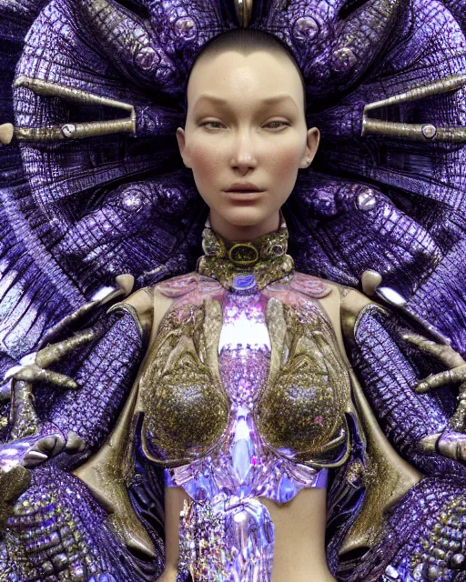 Image similar to a highly detailed metahuman 4 k close up render of an alien goddess bella hadid monument persephone in iris van herpen dress schiaparelli in diamonds crystals swarovski and jewelry iridescent in style of alphonse mucha gustav klimt trending on artstation made in unreal engine 4