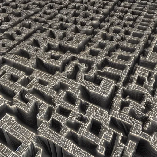 Prompt: fractal geometric city in style of parametric flow generative design, artstation, unreal engine.