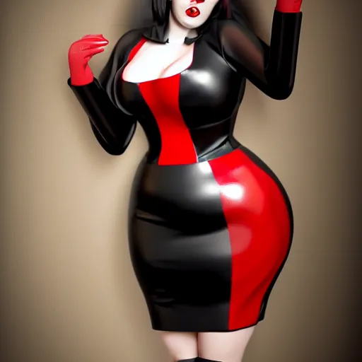 Image similar to curvy feminine hot goth woman with elegant red-black houndstooth latex dress, cgsociety, photorealistic, sublime ambience, 16k, smooth, sharp focus, trending on ArtStation, volumetric lighting, fully clothed, worksafe