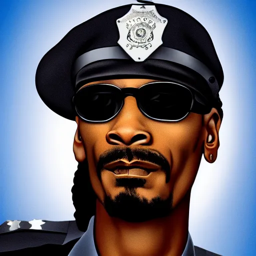 Prompt: Snoop Dog as a police-man, photorealistic, hyperdetalied,high quality,