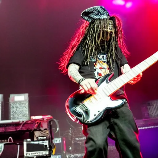 Image similar to korn plays in a concert wearing birthday hats