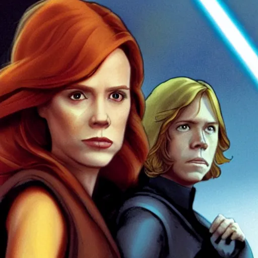 Image similar to mara jade and luke skywalker