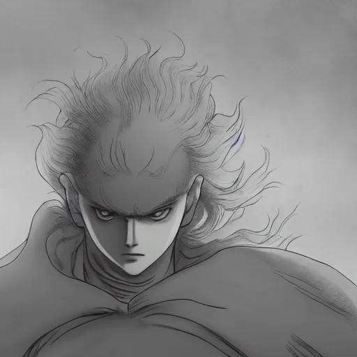 Prompt: griffith from berserk in the style of kentaro miura, 4 k, 8 k, absolute detailing of even the smallest details and particles, beautiful shadows, beautiful art, black and white drawing