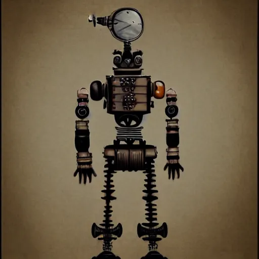 Prompt: A highly stylized matte painting of a steampunk, tattooed robot-n 6