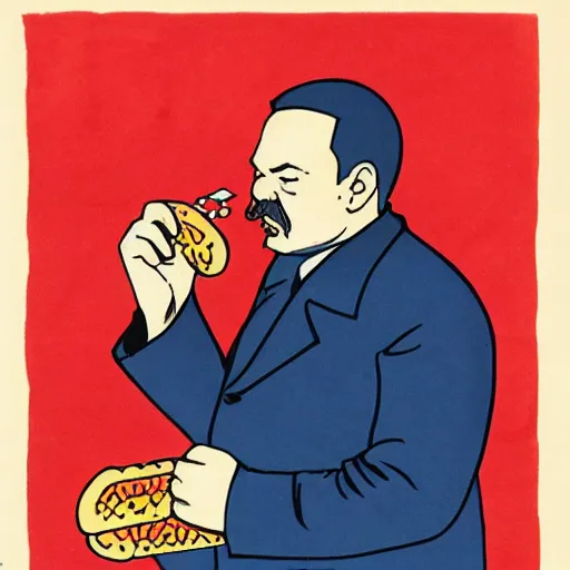 Image similar to lenin eating a hot dog, anime