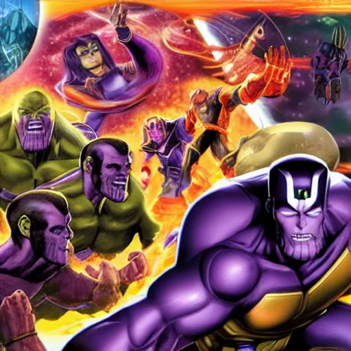 Prompt: concept art thanos vs teen titans by alex ross - n 6