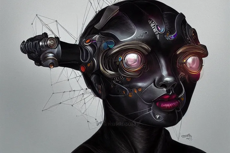 Prompt: “ a extremely detailed stunning portraits of solarpunk cyborg black cat by allen william on artstation ”