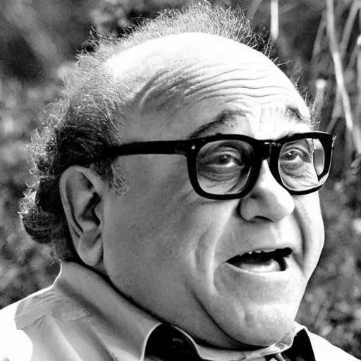 Prompt: danny devito caught on trailcam, 4 k black and white video footage